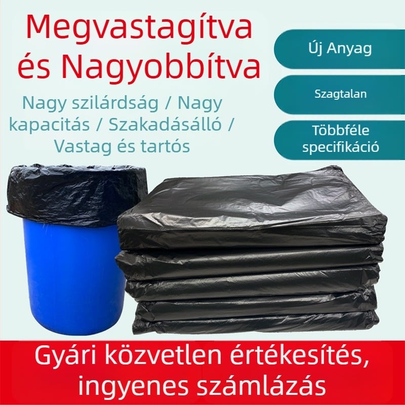 Fekete, nagy méretű, vastagított műanyag szemeteszsákok, egyszeri használatra, 60x80x100 cm