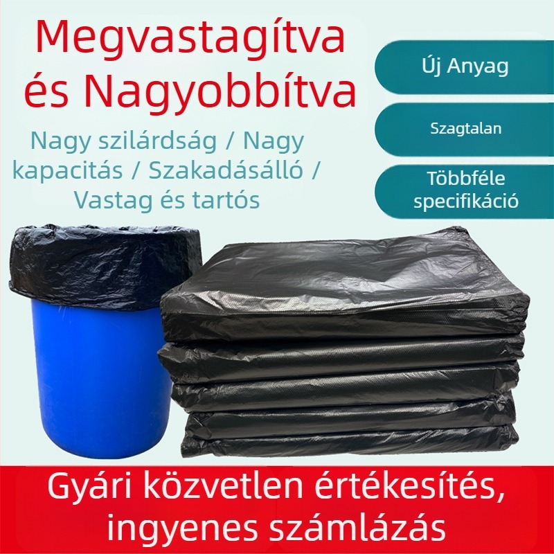 Fekete, nagy méretű, vastagított műanyag szemeteszsákok, egyszeri használatra, 60x80x100 cm