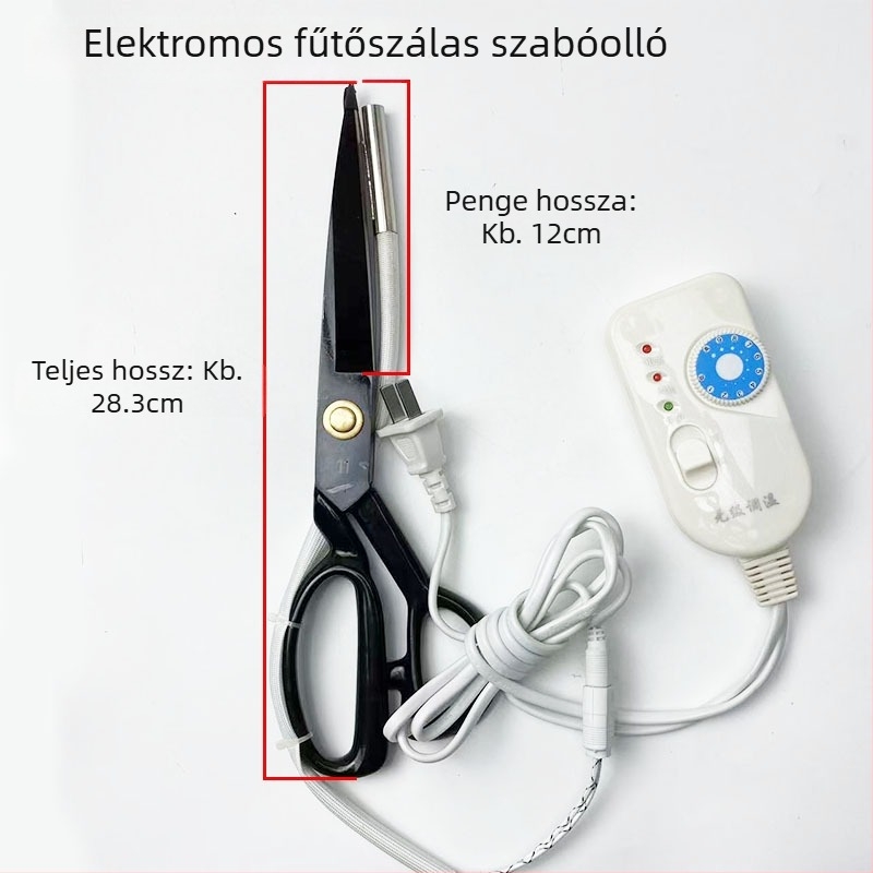 Elektromos melegítésű szabóolló, nagy méretű textilekhez, állítható hőmérséklettel