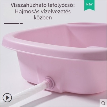 Otthoni használatra tervezett sík fekvésű samponáló medence; idős, gyerekek és terhes nők számára; nem kell hajlítani; ágyban történő hajmosáshoz