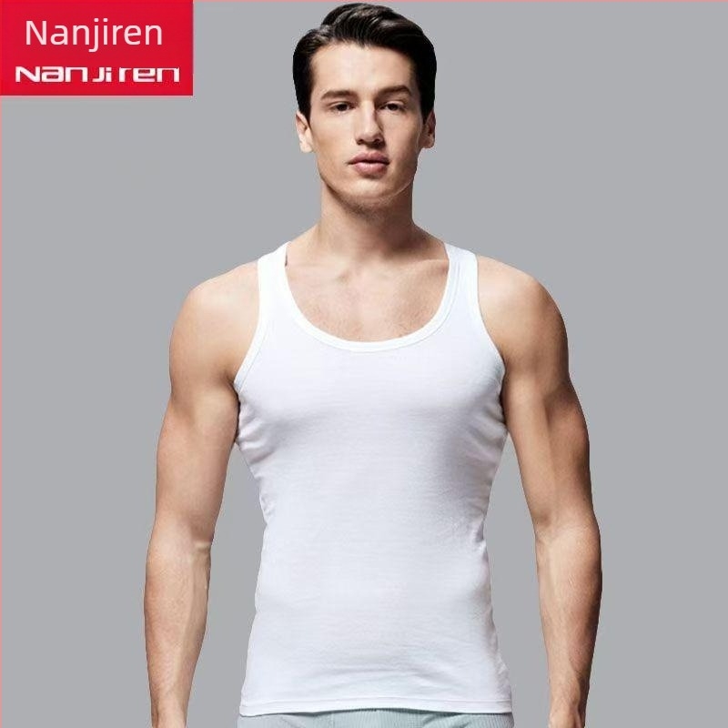 NJR egyszínű férfi slim-fit atlétatop, 100% pamut, sport és fitnesz céljára, viselhető külső ruházatként