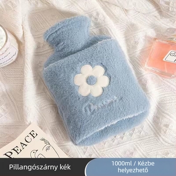 Diákoknak készült forróvíz-palack plüss borítással, vízzel tölthető, mindkét kézben tartható kialakítás, melegíti a kezeket, a lábakat és az ágyat.