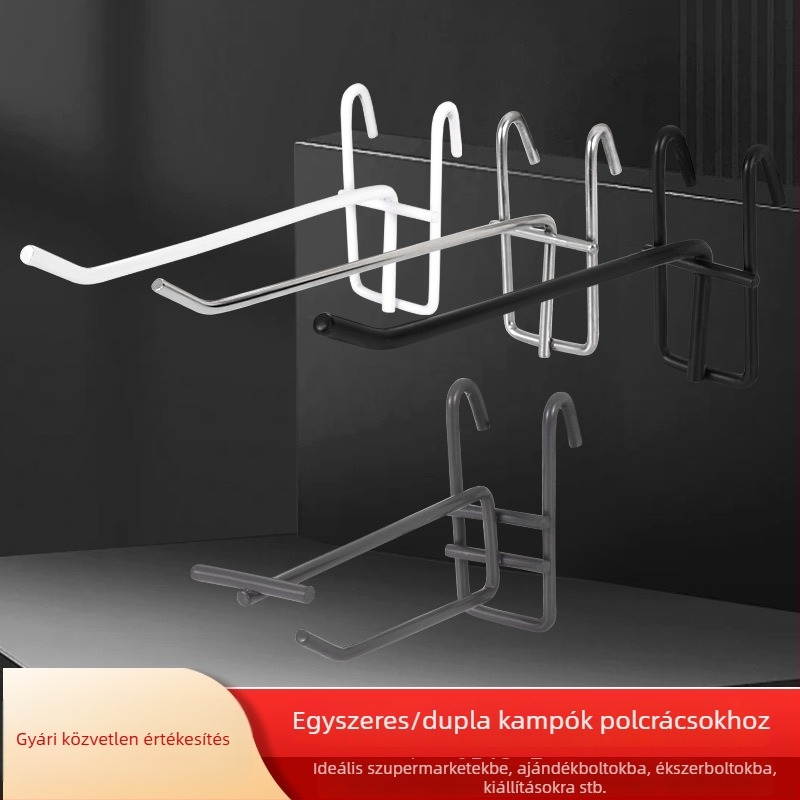 Vas hálós akasztó polcra, egy horoggal, modern minimalist dizájn, teherbírás 1–3 kg