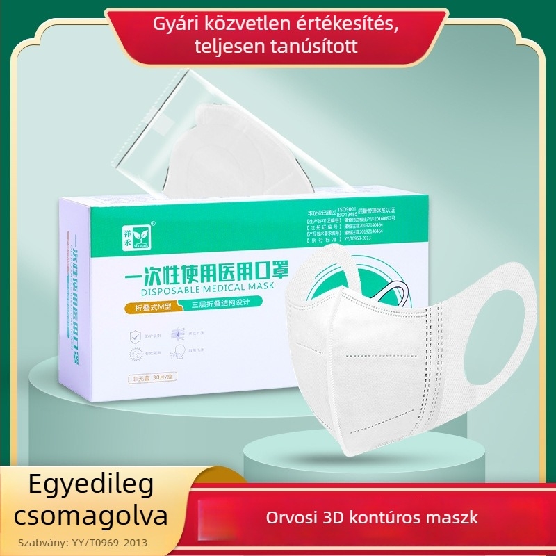 Orvosi minőségű 3D kontúros arcmaszk felnőtteknek, egyszer használatos, egyenként csomagolt