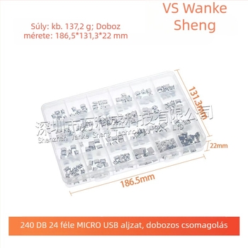 240 darab Micro USB női csatlakozó, 24 típus, dobozos csomagolás, Micro USB interfész