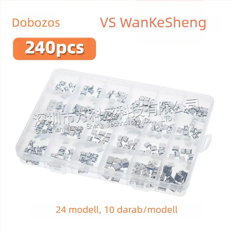 240 darab Micro USB női csatlakozó, 24 típus, dobozos csomagolás, Micro USB interfész