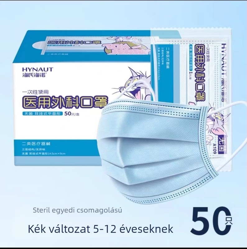 Haishi hainuo gyerekeknek szánt sebészeti maszk, egyszer használatos, kék, egyedi csomagolású, A109