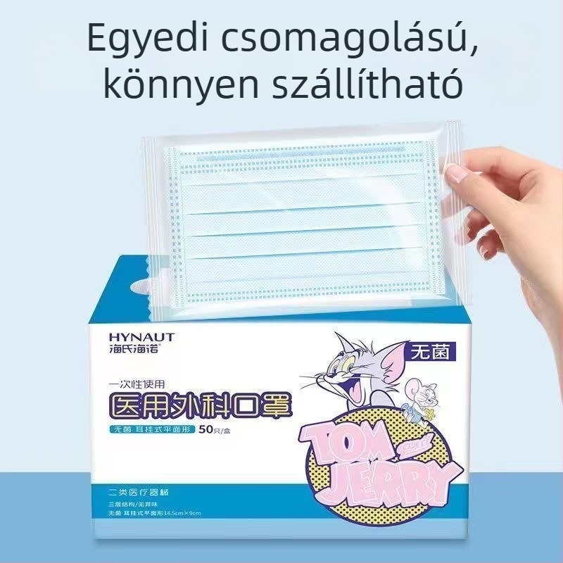 Haishi hainuo gyerekeknek szánt sebészeti maszk, egyszer használatos, kék, egyedi csomagolású, A109