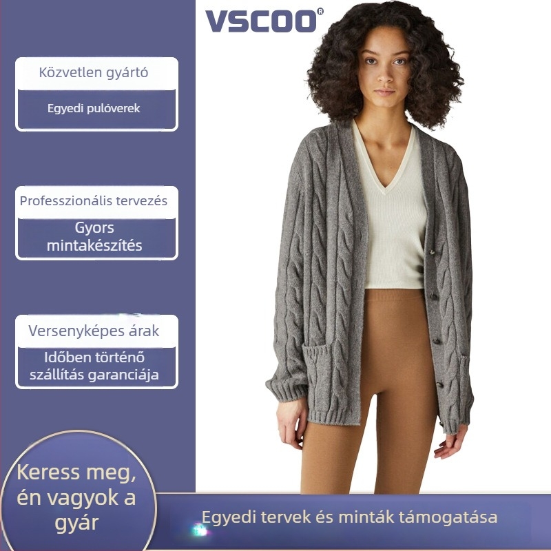 Kábel-kötött gyapjúkeverék kardigán, olasz Old Money stílus, őszi-téli elegáns