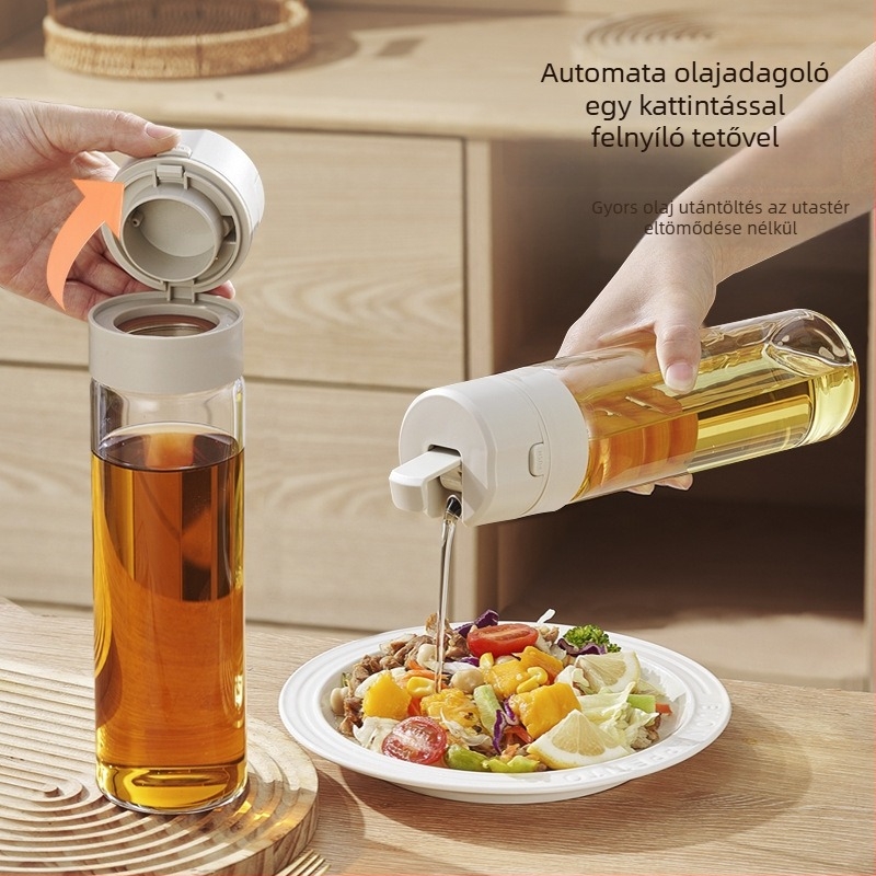 Üveg fűszertartó automatikus nyitás-zárás fedéllel, olaj, szójaszósz és ecet számára, nagy kapacitású