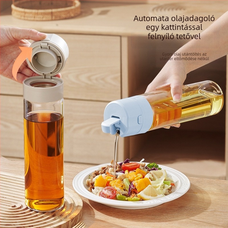 Üveg fűszertartó automatikus nyitás-zárás fedéllel, olaj, szójaszósz és ecet számára, nagy kapacitású