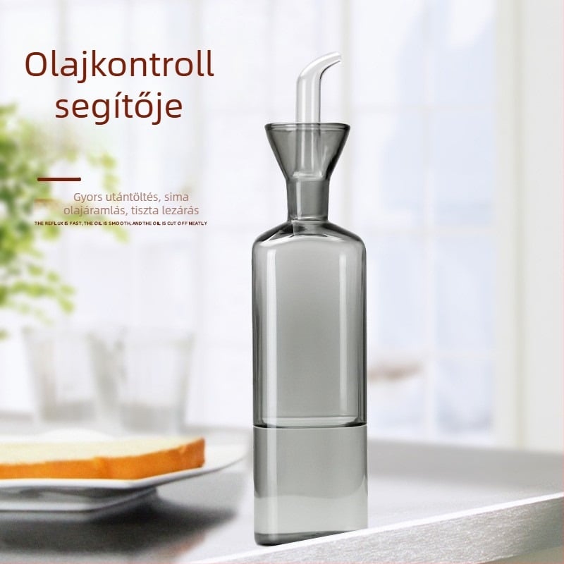 Háztartási üveg olajtartó edény, hőálló, szójaszósz és ecet számára, szivárgásmentes, szürke színben.