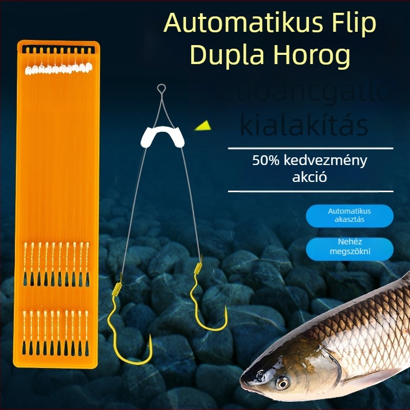 Automatikus fordulattal ellátott anti-tekeredő dupla horog karpfogáshoz