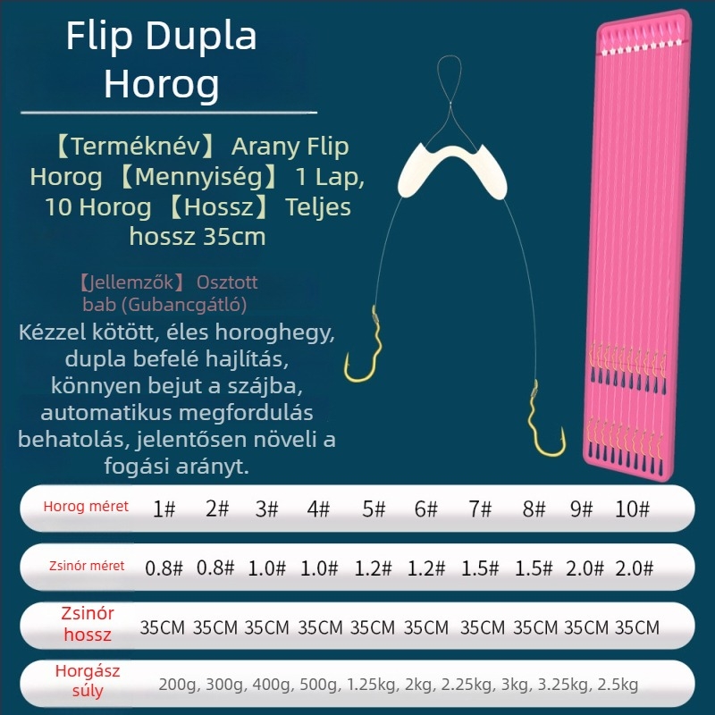 Automatikus fordulattal ellátott anti-tekeredő dupla horog karpfogáshoz