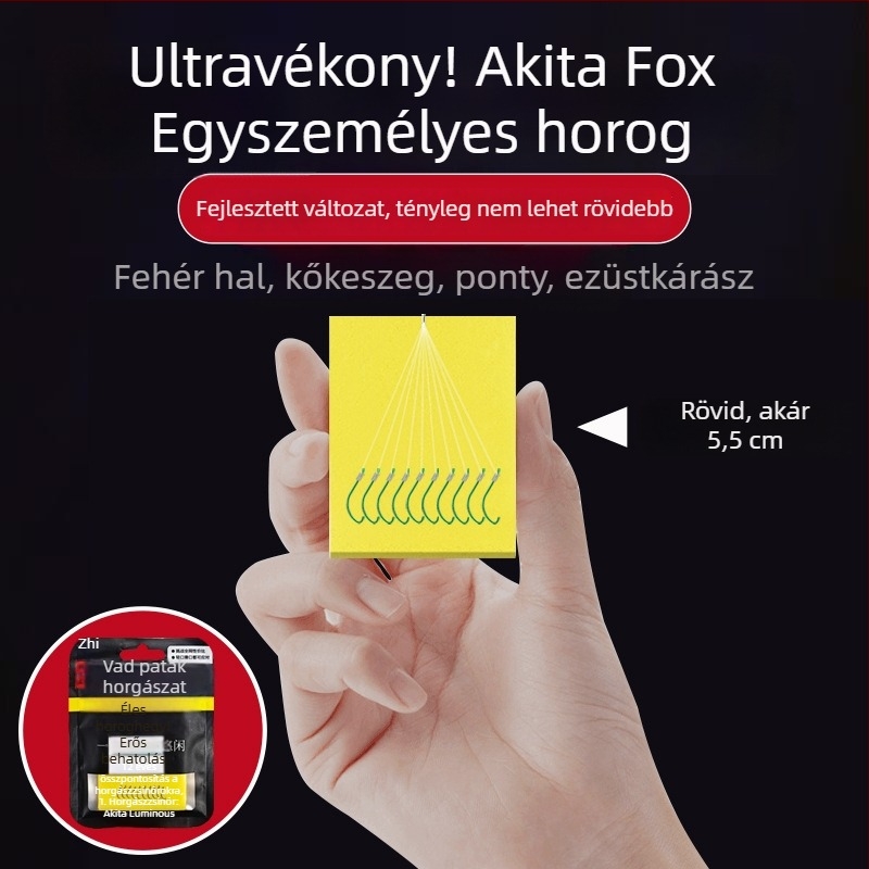 Előre kötött monofil vezető egy horoggal, vékony hosszú kampó, fehér csíkos keszeghez, piros féreg csali, kis méret