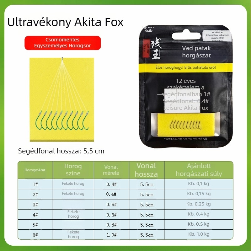 Előre kötött monofil vezető egy horoggal, vékony hosszú kampó, fehér csíkos keszeghez, piros féreg csali, kis méret