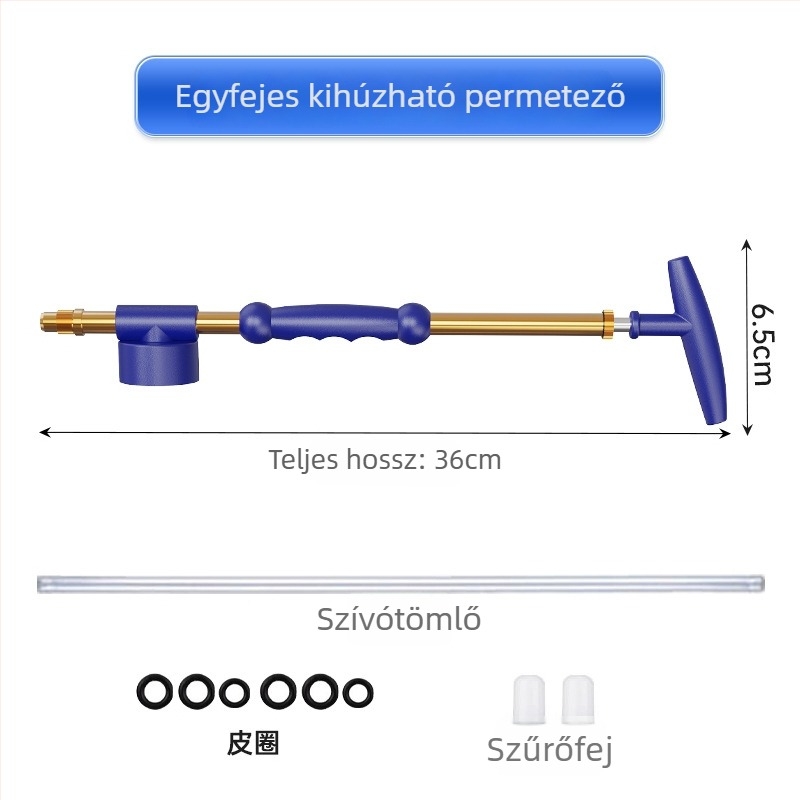 Kerti permetező bot fémből készült permetezőfejekkel, egyrészes vagy kétházas kivitel, visszaforgató toló-húzó permetező