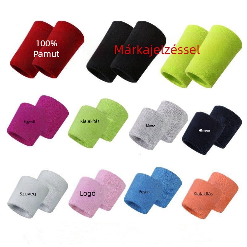 100% pamut logós csuklópánt, uniszex, hosszabb, nedvességelnyelő, futáshoz és kosárlabdához