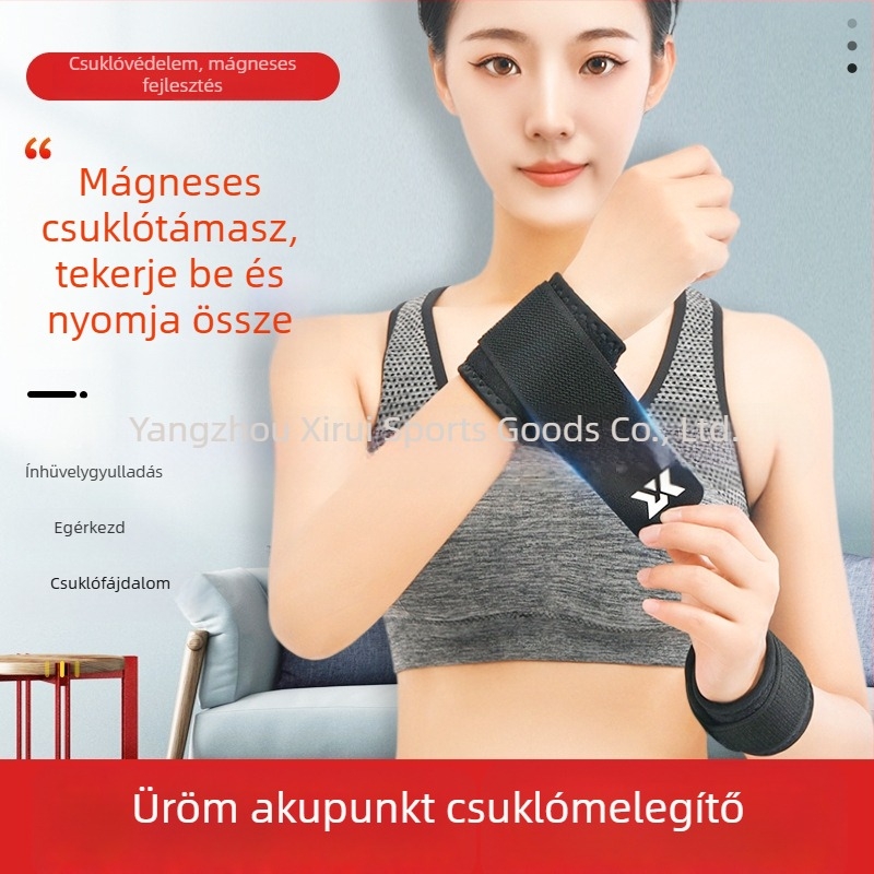 Kompressziós csuklóvédő mágneses rostokkal és üröm alapú önmelegedő technológiával, védelem ízületi ficamok ellen, melegítés, turmalin részecskék