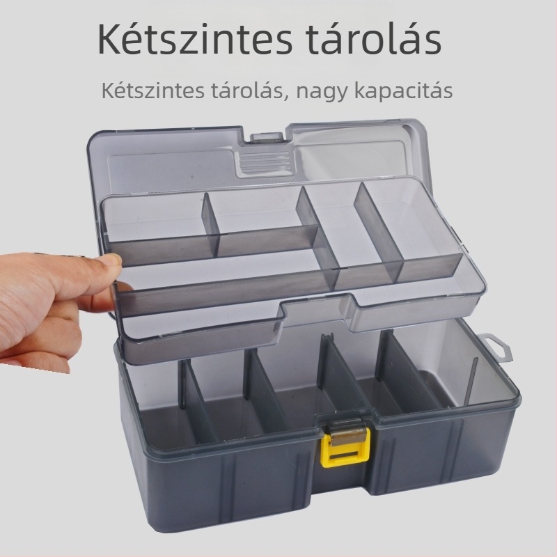 Kétszintes csali-doboz puha és imitált csalikhoz, többfunkciós tároló a horgászati kellékekhez, tengeri horgászat eszköztartó, műanyag doboz