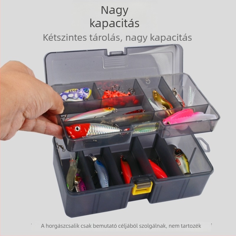 Kétszintes csali-doboz puha és imitált csalikhoz, többfunkciós tároló a horgászati kellékekhez, tengeri horgászat eszköztartó, műanyag doboz
