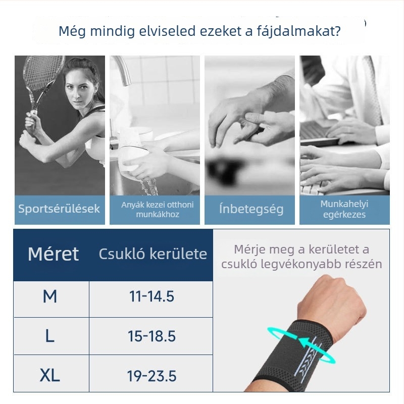 Férfi sportos csuklópánt, kötött, izzadságot felszívó, kompressziós, ízületvédő a kosárlabdához, súlyemeléshez és tollaslabdához