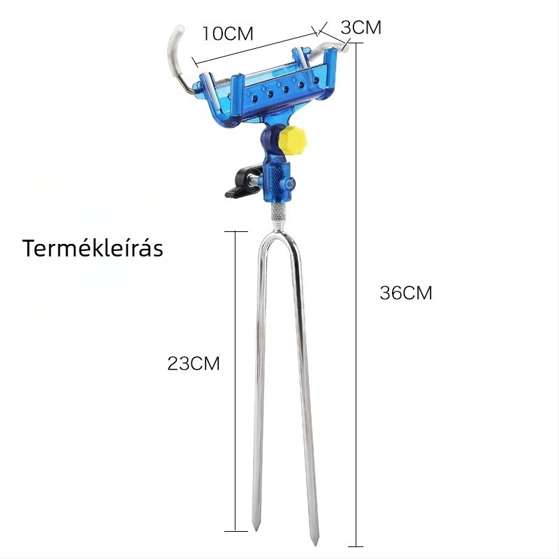 Fokozott terhelésű horgászbot tartó tengeri használatra, önzáró mechanizmussal, kétfunkciós talajba illeszthető állvány, multifunkcionális