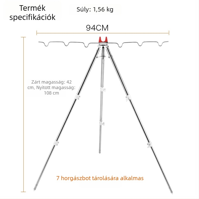 Rozsdamentes acél tengeri horgászbot tartó, teleszkópos háromlábú állvány