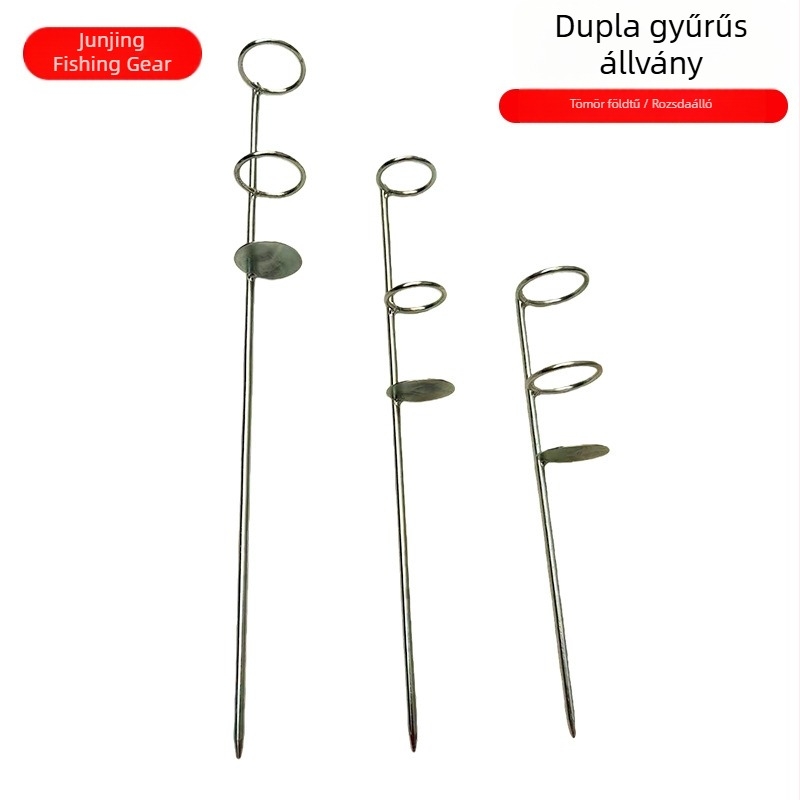 Kétszeres gyűrűs horgászbot-tartó, talajba illeszthető
