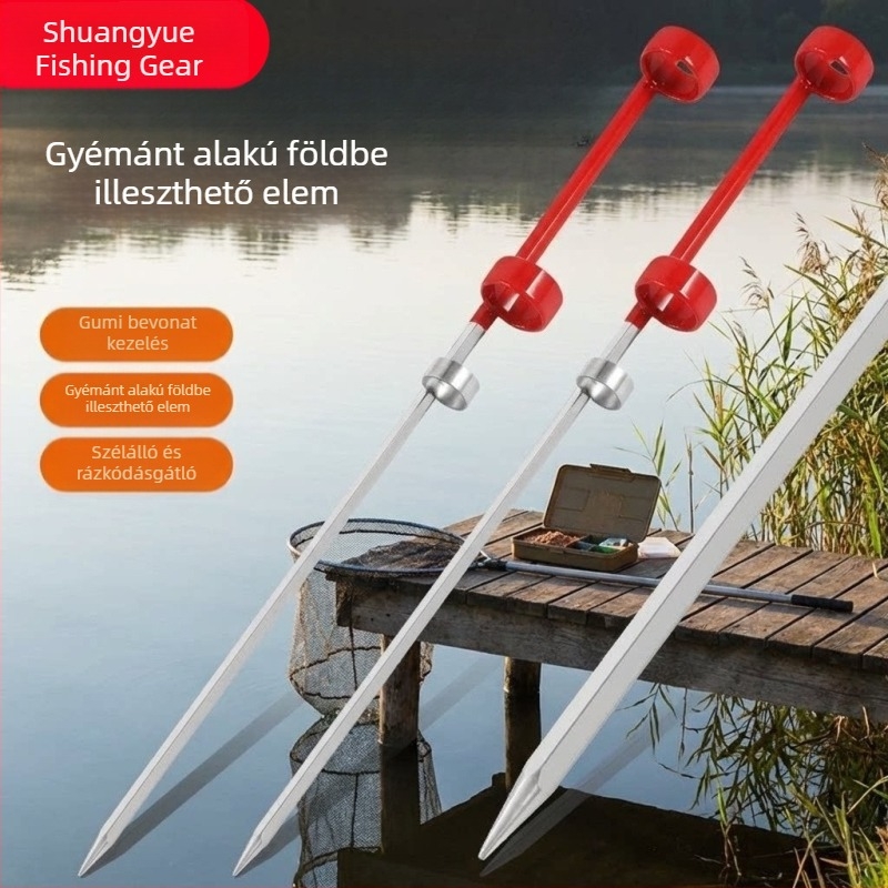 50 cm rozsdamentes acél horgászbot talajállvány, gumírozott romb alakú alap, egyszerű fémtalajtartó kettős gyűrűkkel