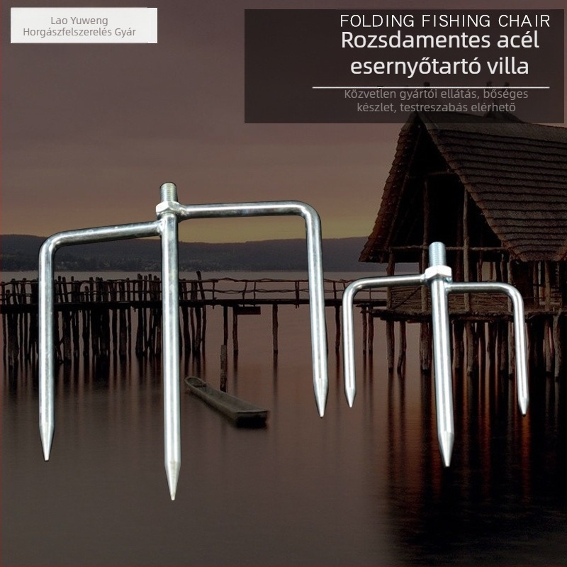 Rozsdamentes acélból készült umbrella fork horgászathoz, 3 fogú, merev, kibővített esernyőalap, esernyő kiegészítő