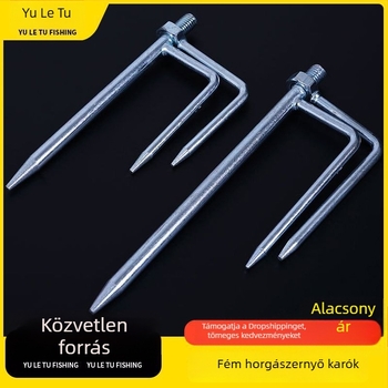 Fém talajba szúrt villa horgászati eszközökhöz, háromszög alakú, galvanizált
