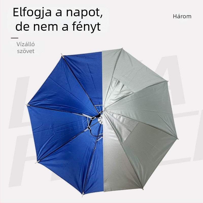 Horgász fejre szerelhető esernyő – nap és eső kettős használat, fejre rögzíthető esernyő sapka, egyrétegű, összecsukható esővédő