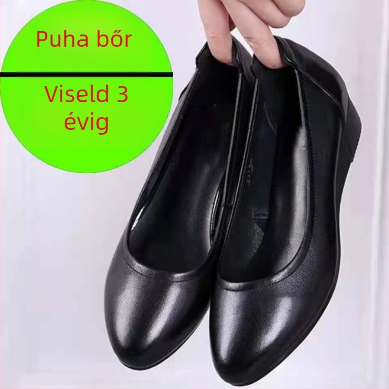 Női puha bőrből készült slip-on loaferek csúszásmentes gumitalppal, kerek orr, lapos sarok.
