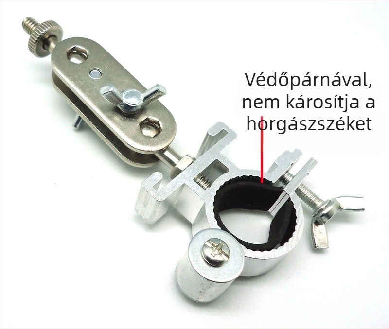 Szabadban használható éjszakai horgászszék tartóval, napellenzőtartóval és univerzális etetővédő állvánnyal