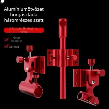 Háromrészes horgászdoboz-kiegészítő készlet: levehető alumínium-magnézium ötvözetű csalihordó állvány, betoldható bottartó, halvédő konzol
