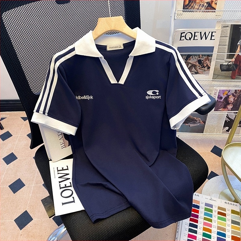 Női pamut Polo nyakú rövid ujjú T-shirt, nyár 2025, sokoldalú, fiatalos felső