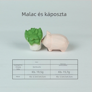 Kézzel faragott fa dísz: malac és káposzta motívum, kreatív ajándék, testreszabható