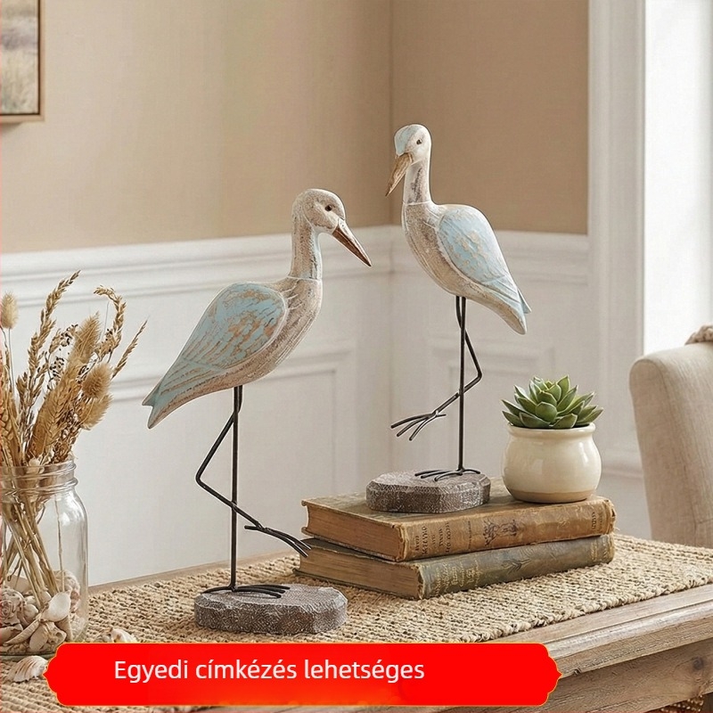 Mediterrán stílusú hosszú lábú fa madár – asztali dekoráció, retro stílus
