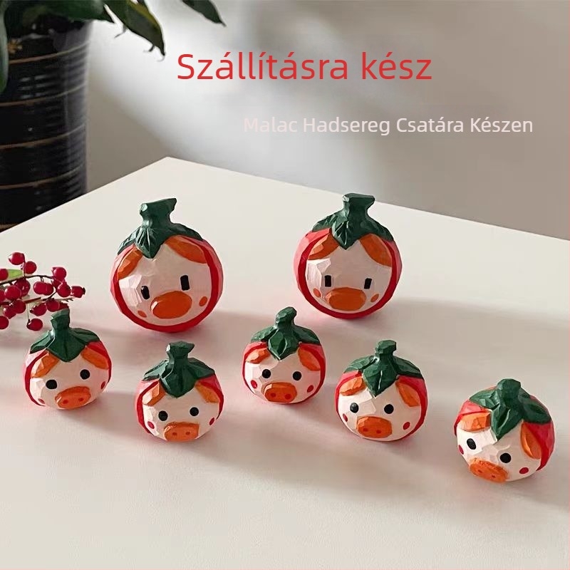 Kézzel faragott bükkfa Pig and Persimmon dísz, nappali és íróasztal dekoráció, áldás ajándék