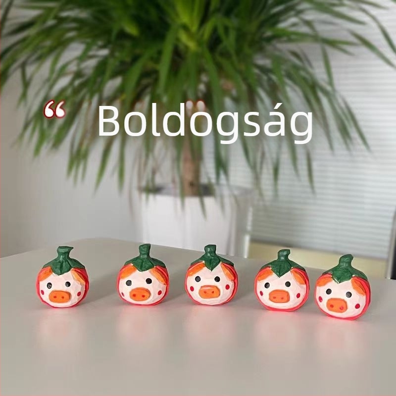 Kézzel faragott bükkfa Pig and Persimmon dísz, nappali és íróasztal dekoráció, áldás ajándék