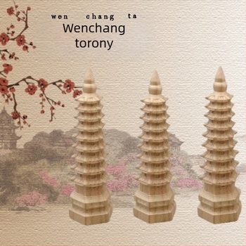 Őszibarackfa Wenchang-torony – faragott fa dísz irodai dekorációhoz