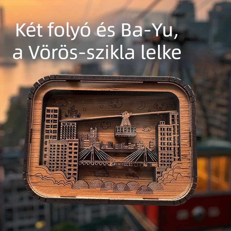 3D fa‑faragott lámpa városkép motívummal – kreatív éjjeli fény, DIY asztali lámpa, táj emlék