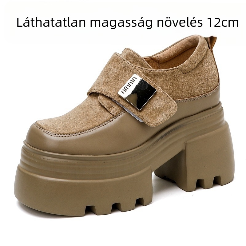 Női loaferek 12 cm vastag talppal, Velcro-zár, tavasz 2025