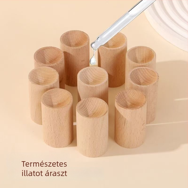 Fából készült illóolaj-diffúzor, karácsonyi dizájn, belső térre, cilindrikus forma, hosszú ideig tartó illat, dekoratív tárgy, kis ajándék.