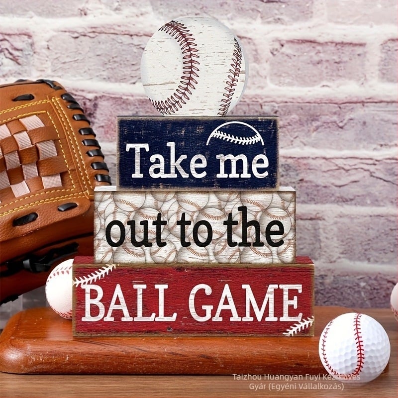 Amerikai retro baseball – fa dekoratív asztali tábla sportos stílusban, baseball-rajongók gyűjteményéhez, ajándék