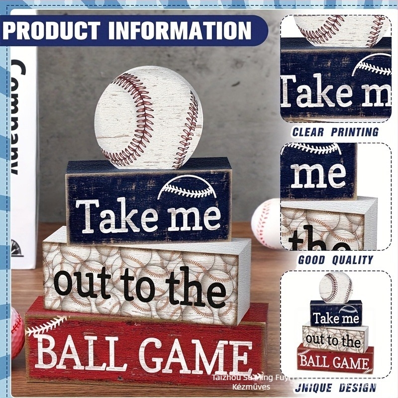 Amerikai retro baseball – fa dekoratív asztali tábla sportos stílusban, baseball-rajongók gyűjteményéhez, ajándék