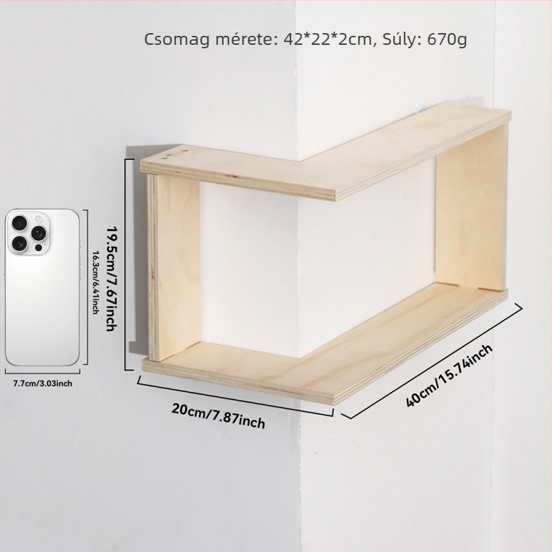 Fából készült falra szerelhető dekoráció, dupla szintes növényállvány, modern minimalist stílus