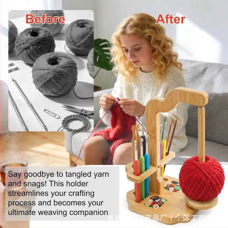 Fából készült horgolótűtartó DIY gyöngyök tárolóval, többfunkciós, különleges alakú fonal szervező