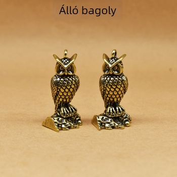 Álló bagoly szobor sárgarézből, otthoni dekoráció, antik stílusú dísz, tea pet dekoráció